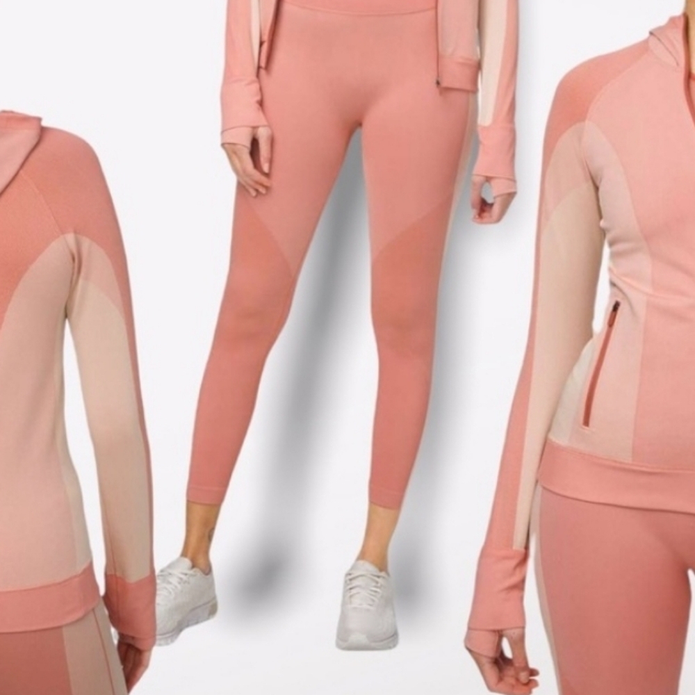 Lululemon Ebb to Train Bra Tight Jacket Abstract set 3 pieces Coral Set